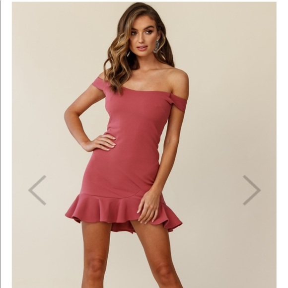 Off The Shoulder Ruffle Hem Dress Rose - Picture 6 of 10